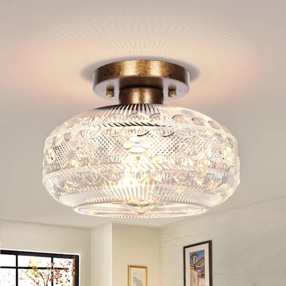 3 unopened Caelie Glass Semi Flush Mount Wayfair antique brass golden